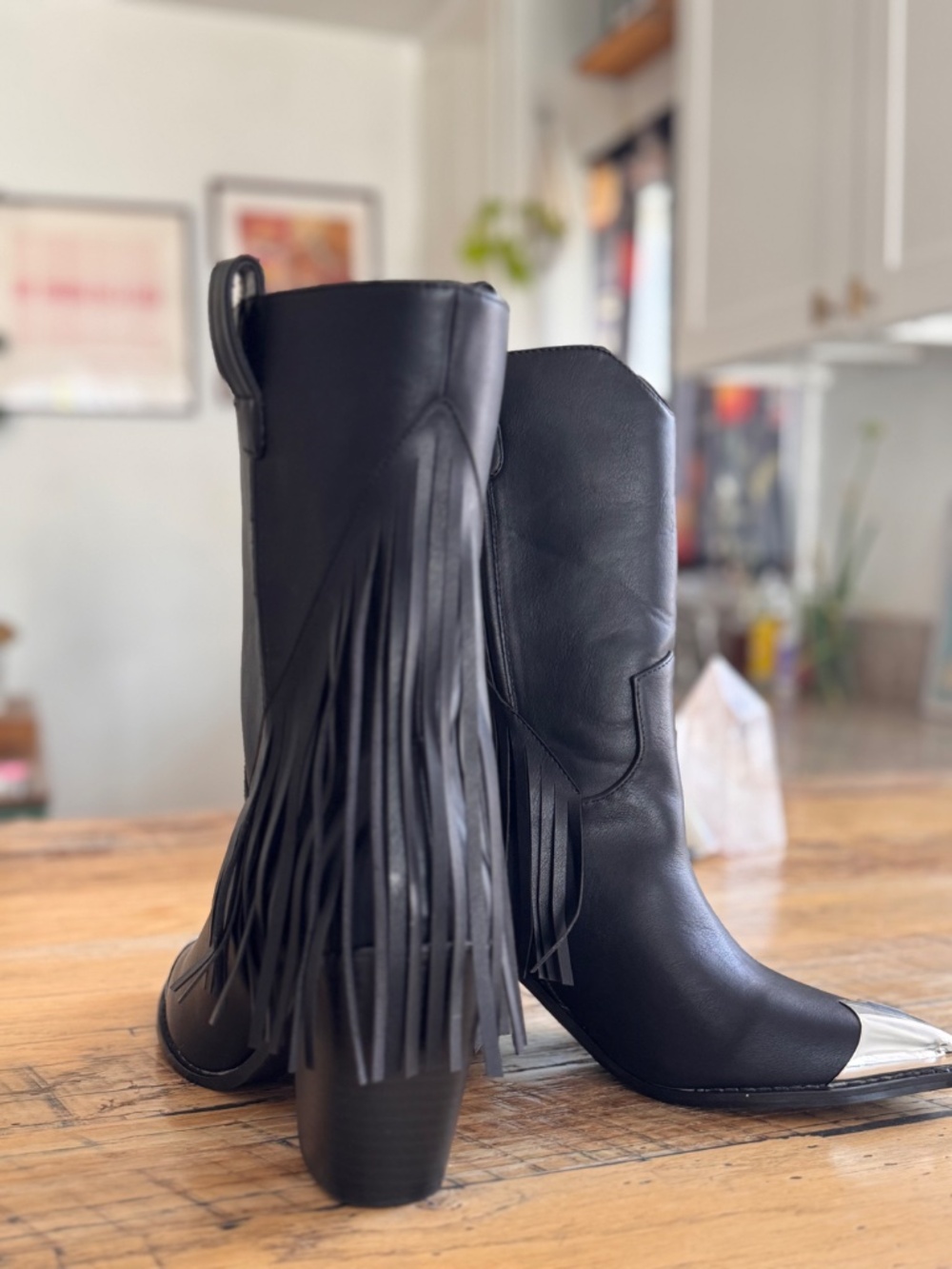 Lulu's Black Fringe Western Boots, Size 7.5 - Picture 3 of 9